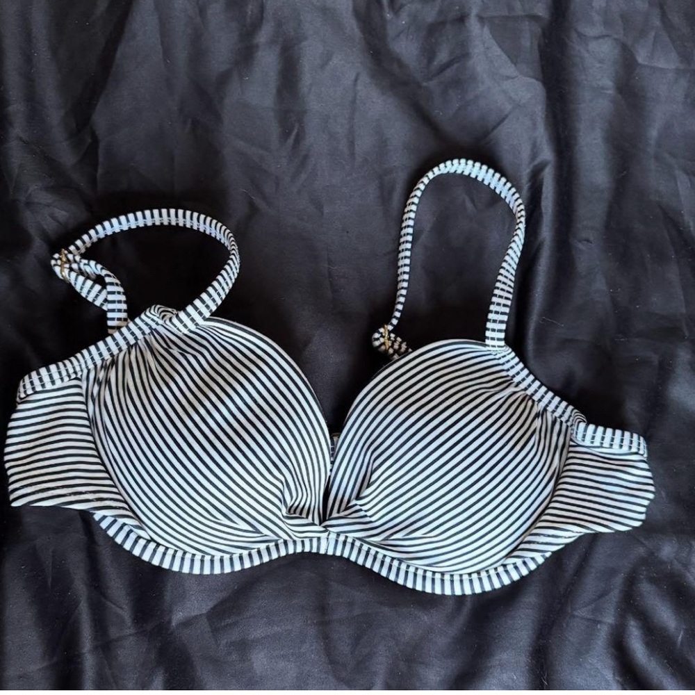 Striped Navy and White Women's Swim Top